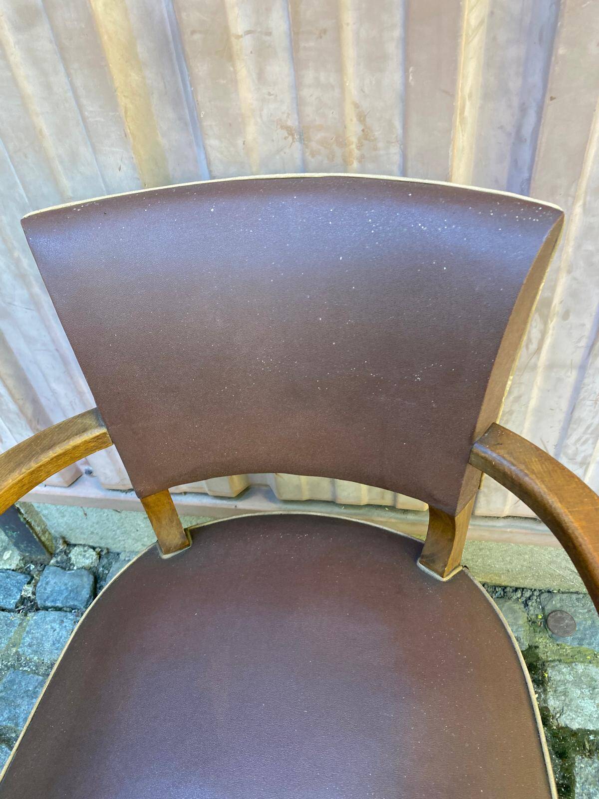Art Deco bridge armchairs in leather from the 1950s.