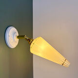 Vintage tulip wall lamp in white opaline with gold trim