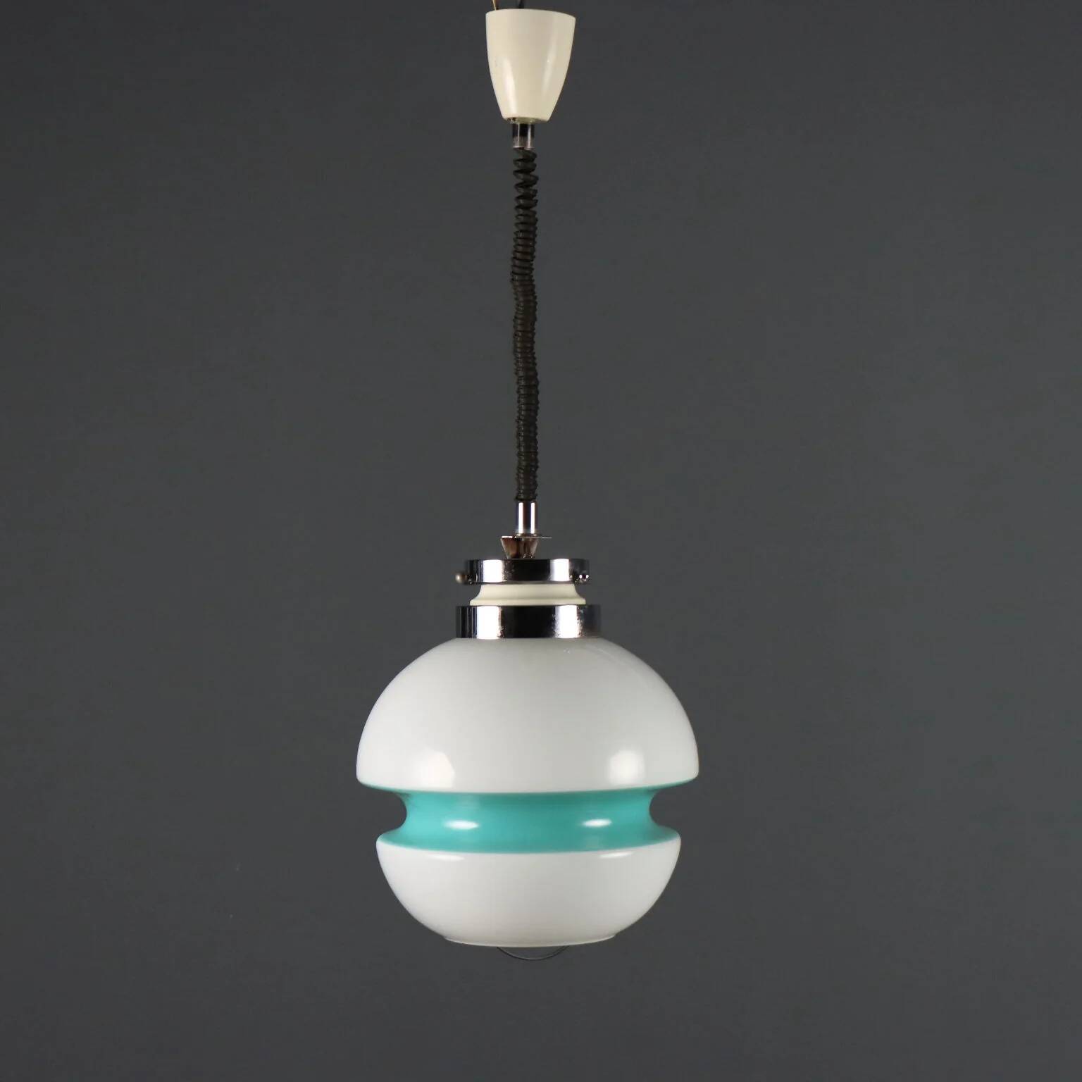 Vintage white glass pendant light, Italian design 1960s-1970s.