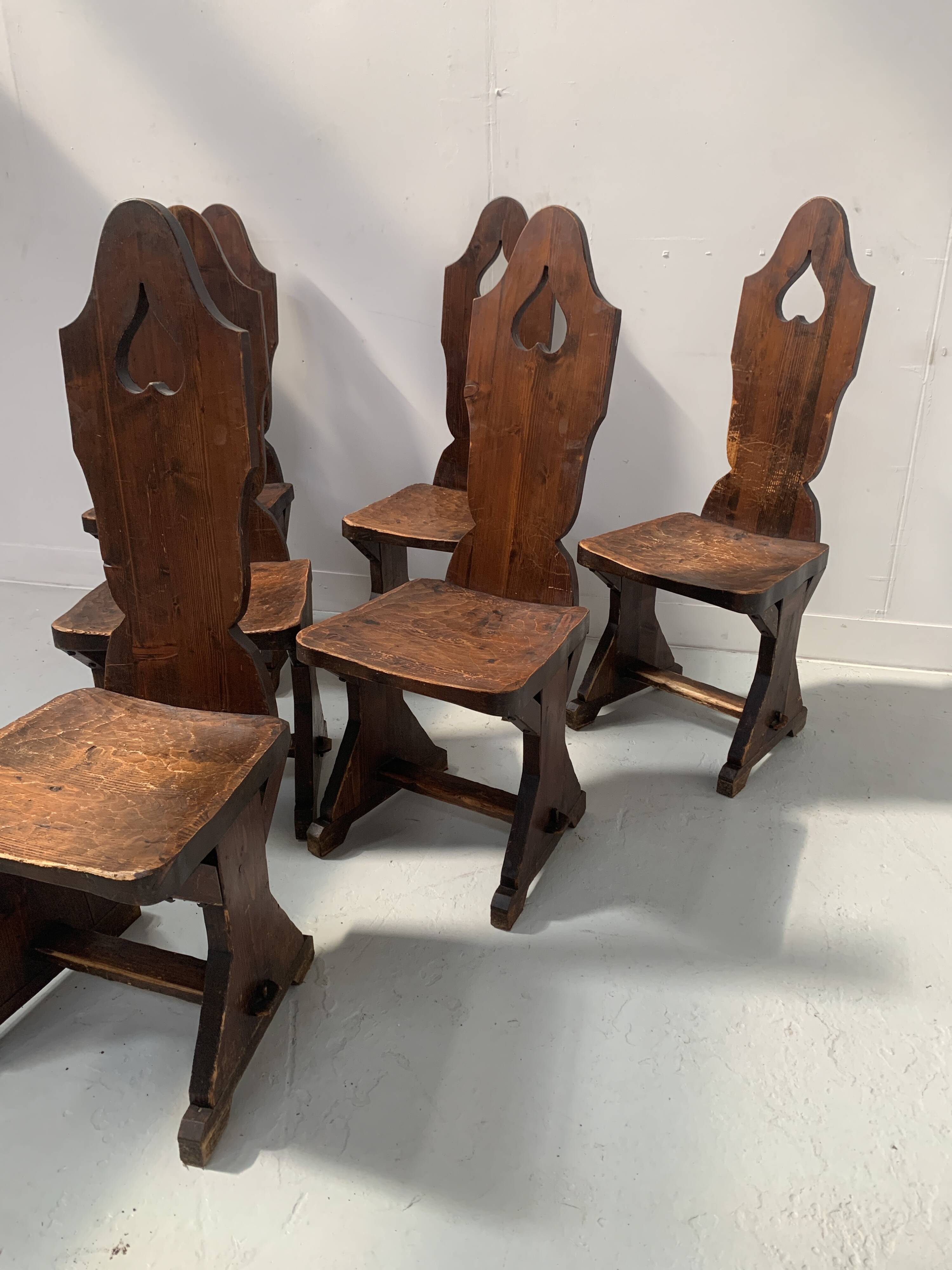 Set of six natural wood chairs "Brutalist art" 20th century