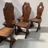 Set of six natural wood chairs "Brutalist art" 20th century