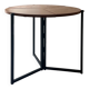 Modernist round folding dining table in wood and metal.