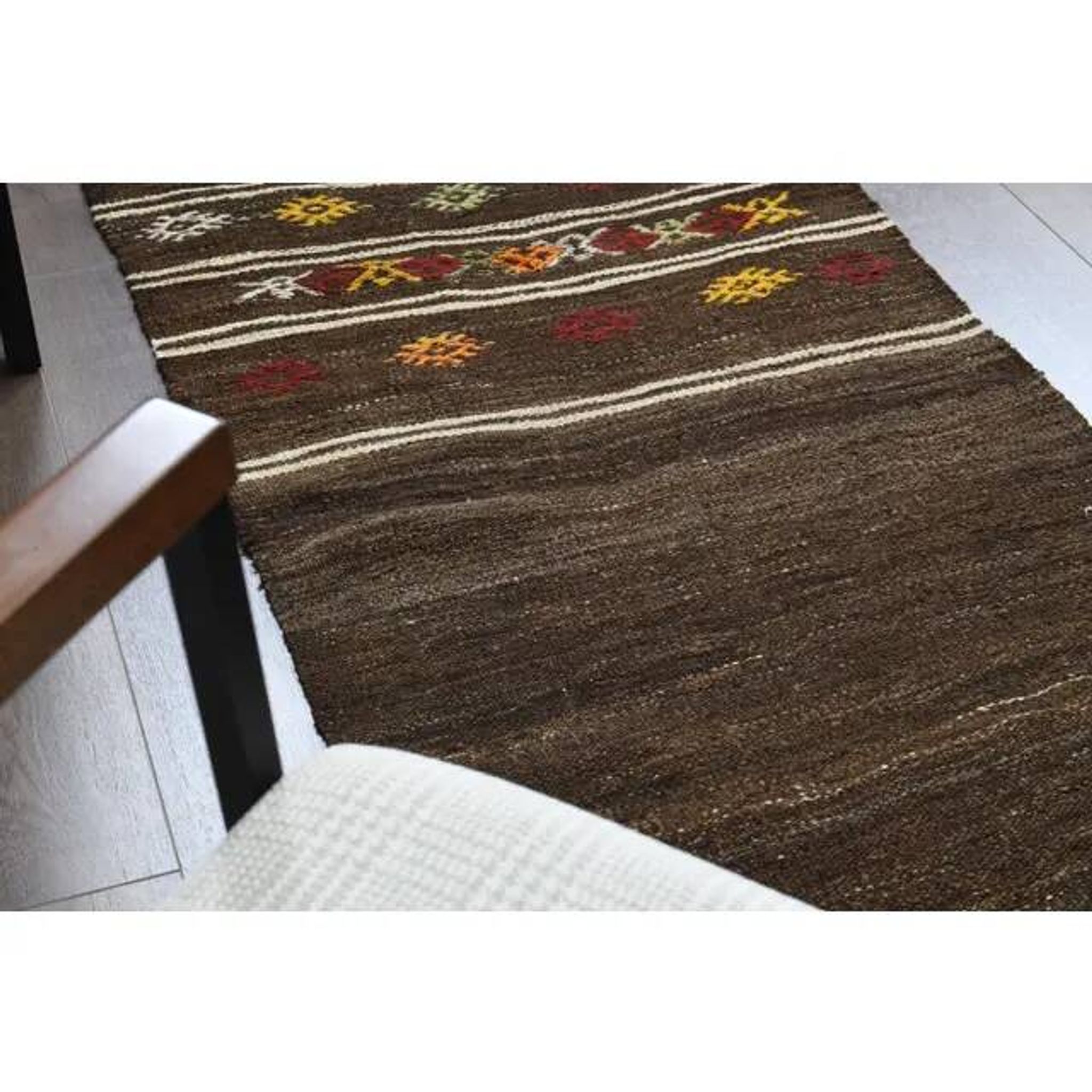 1970s Vintage Turkish Oushak Handmade Wool Cotton Brown Runner Rug 73x207