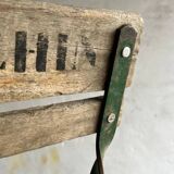 Vintage 1930 brewery terrace table with green metal and wooden folding chair