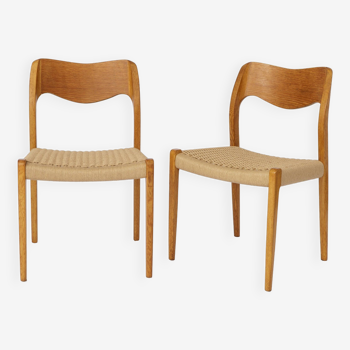 Pair Niels Moller Chairs, model 71 Oak, 1950s Vintage Danish