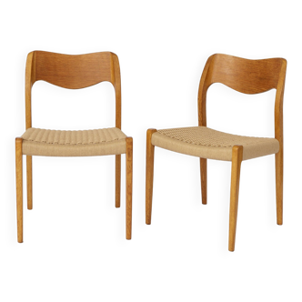 Pair Niels Moller Chairs, model 71 Oak, 1950s Vintage Danish