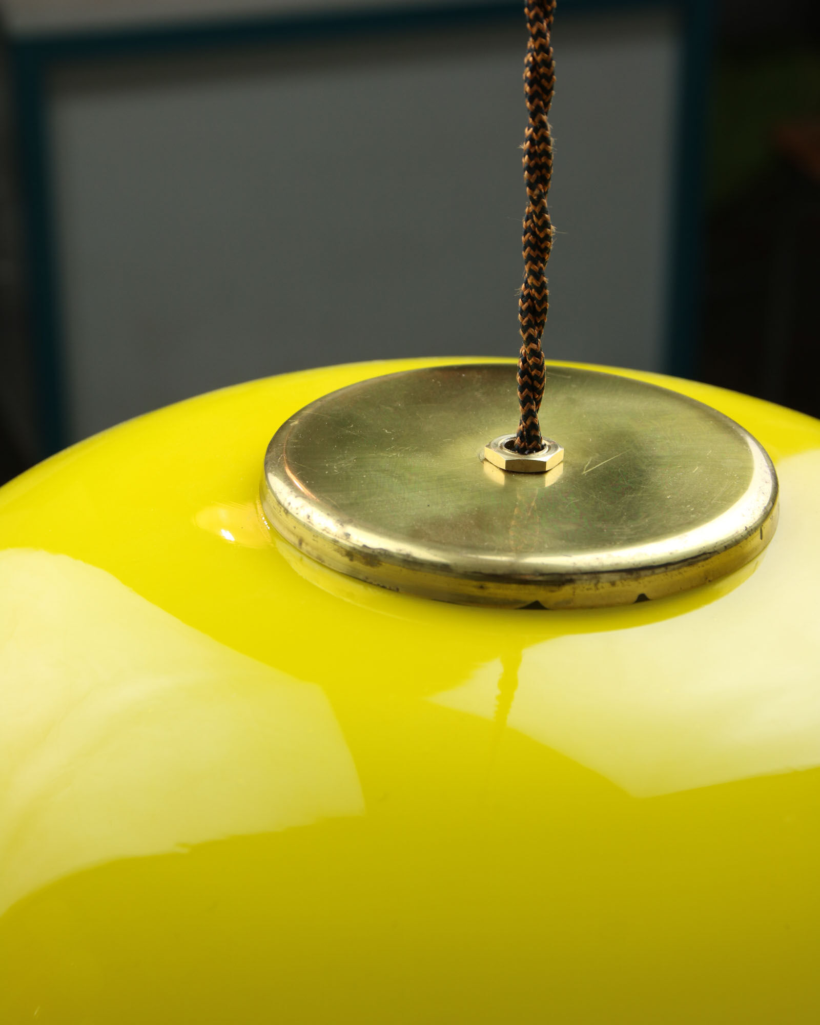 Mid-century Yellow Glass & Brass Pendant Lamp