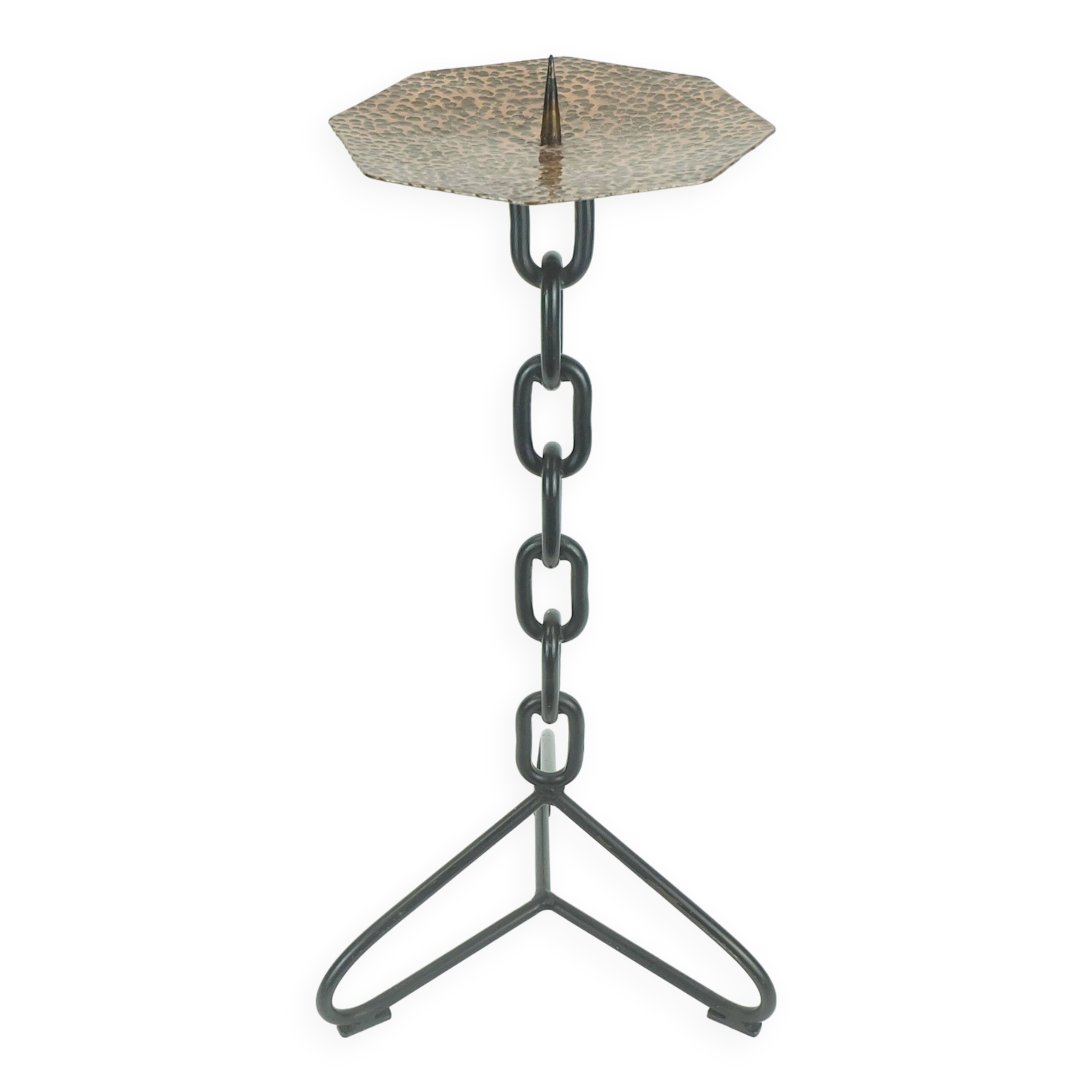 Outstanding large 21" candleholder brutalist design iron copper true vintage 1960s xxl candlestick