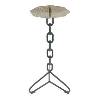 Remarquable grand bougeoir de 21 pouces au design brutaliste en fer et cuivre, véritable bougeoir xxl vintage des années 1960