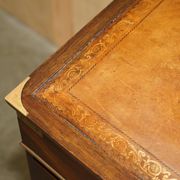Victorian antique leather Davenport campaign desk with brass gallery.