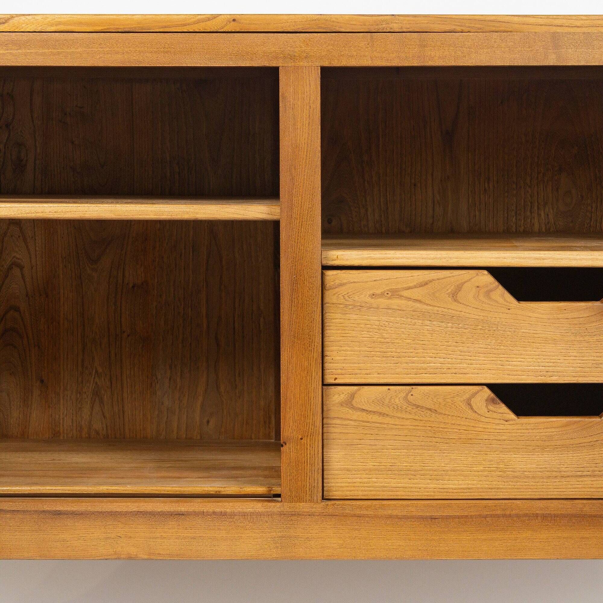Two-door buffet in solid elm from Maison Regain, c. 1970.