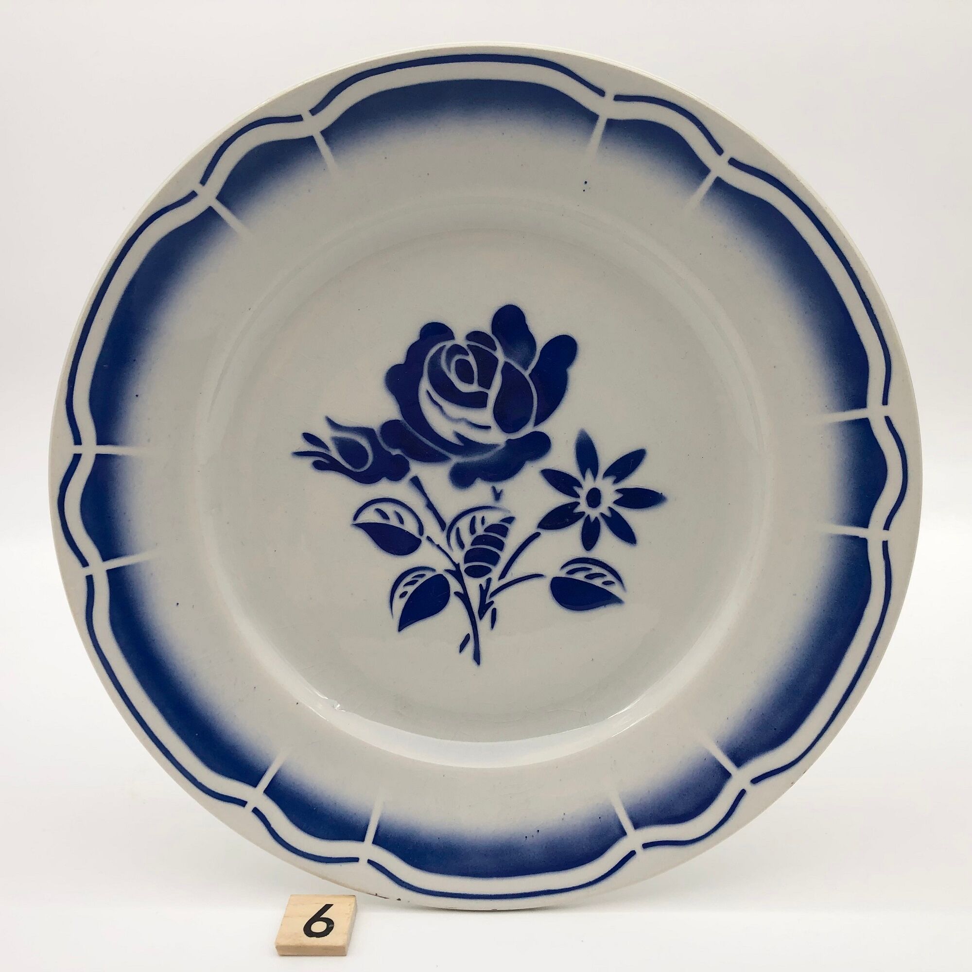 6 flat plates fb badonviller, vintage blue décor