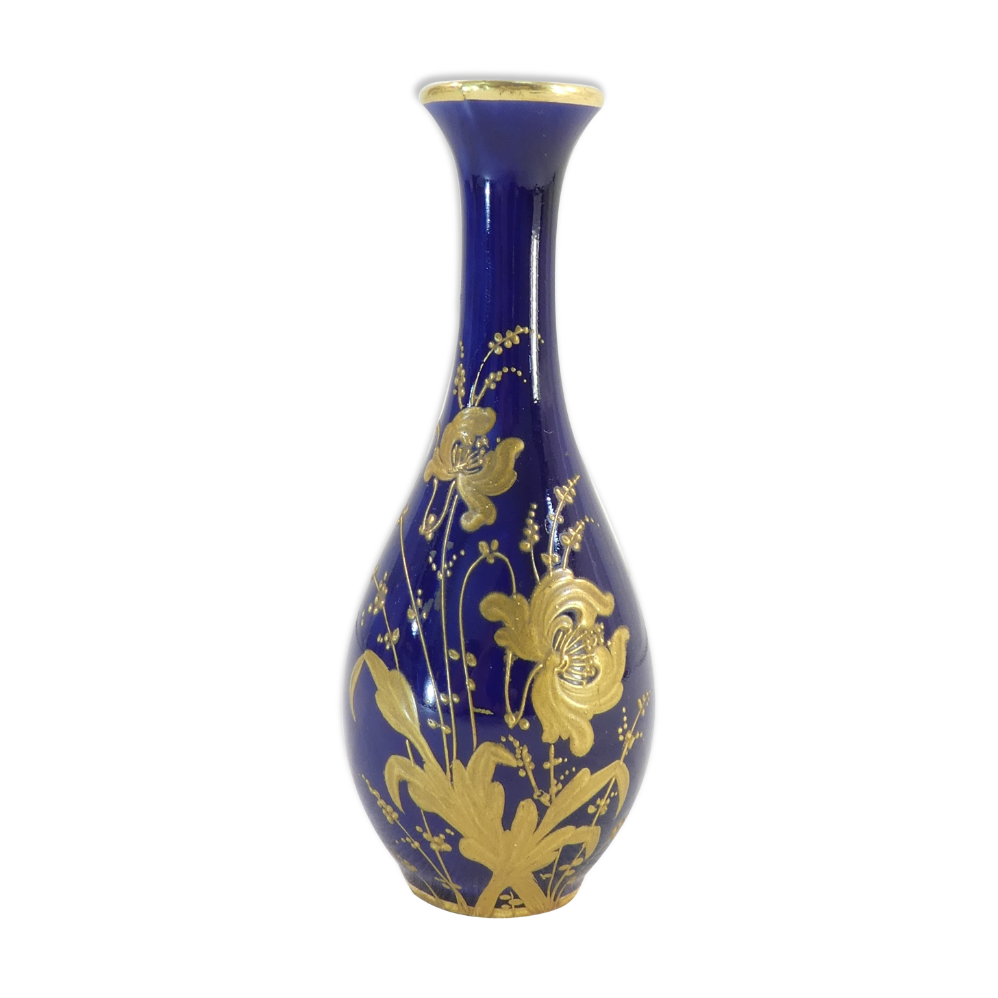 Blue porcelain oven vase of limoges