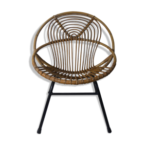 Fauteuil coquille rotin métal