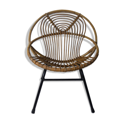 Fauteuil coquille rotin métal