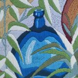 Tapisserie décor dame-jeanne feuillages années 70
