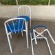 Vintage bistro garden chair in white tubular steel and blue leather from the 1980s.