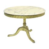Table basse, d'appoint ronde en marbre et laiton