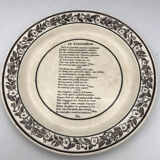 Set of 6 antique plates in fine earthenware with printed decoration of grisailles and poems