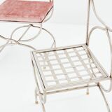 Maison Jansen rare set of 12 steel brass pink velvet chairs 1960