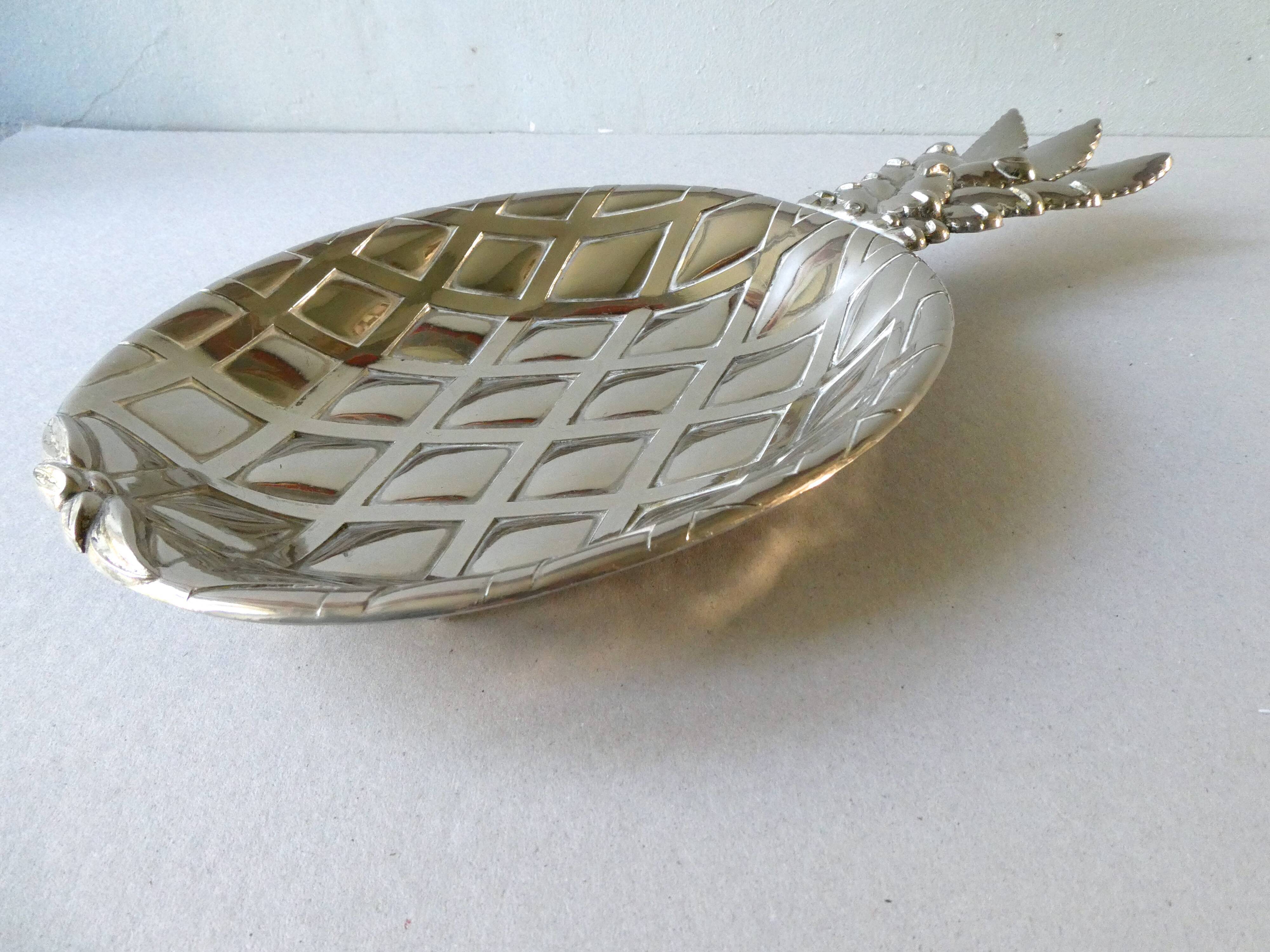 Trinket bowl in silver metal, pineapple shape, years 70