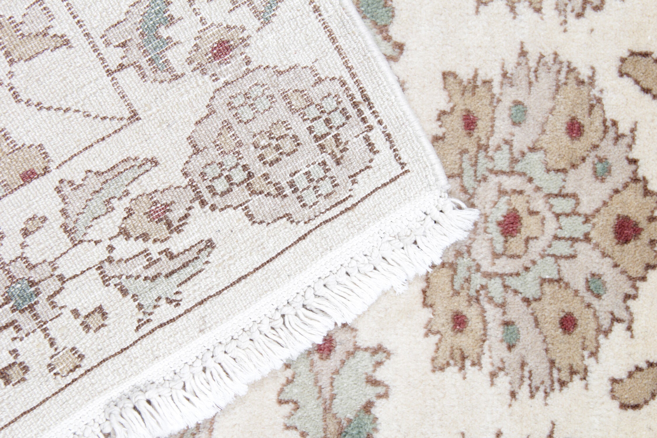 Handmade Ziegler Wool Rug, Cream and Green Wool Runner Rug- 80x185cm