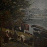 Huile sur carton début XXe représentant Nantes ou Paris