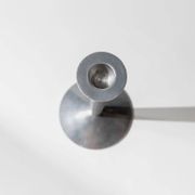Set of 2 Stainless Steel Vintage Candle Holders, Silver Finish, Space Age Italian Design (1970s)