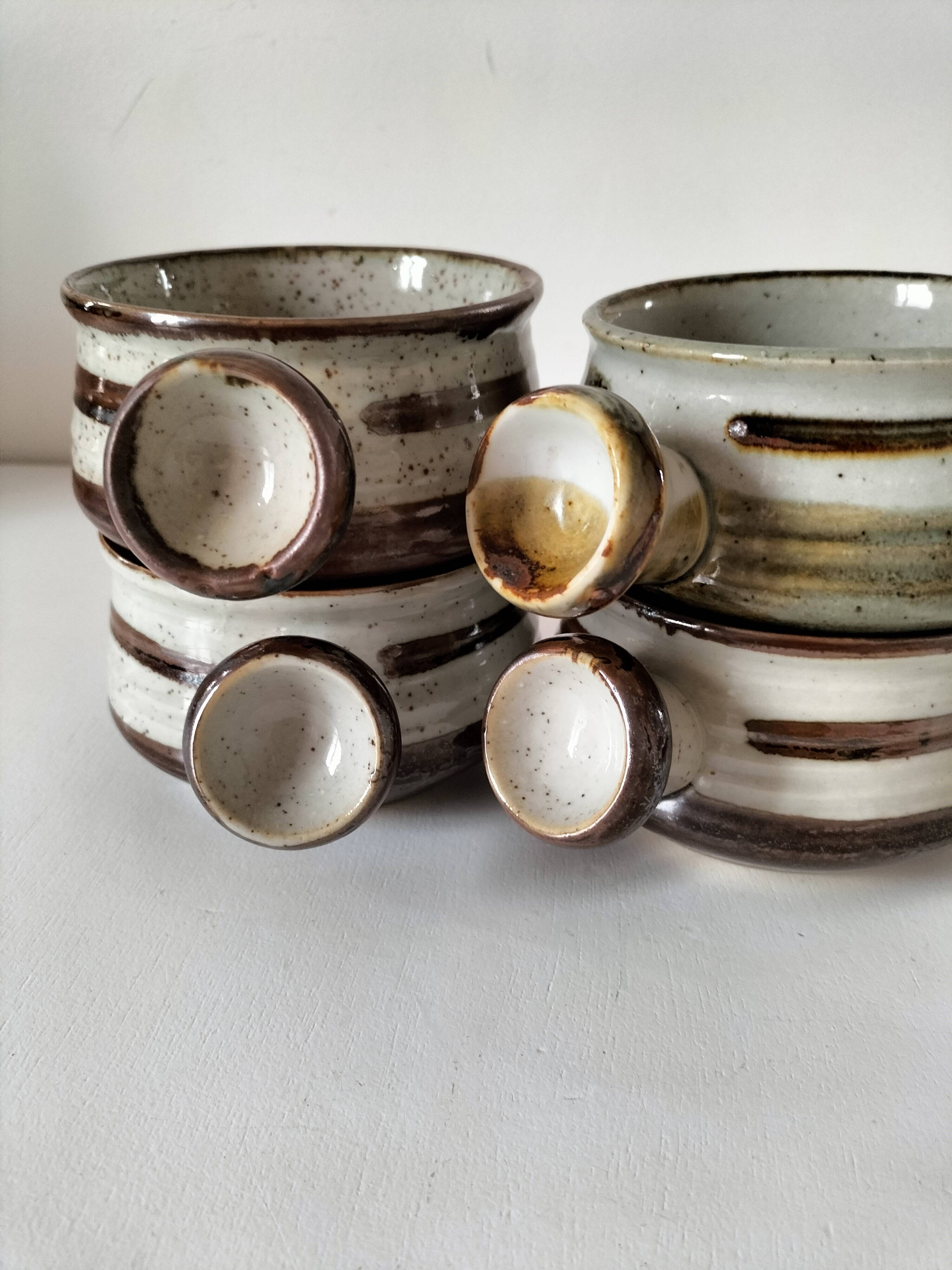 4 caquelons en grès émaillé, esprit wabi-sabi, années 70