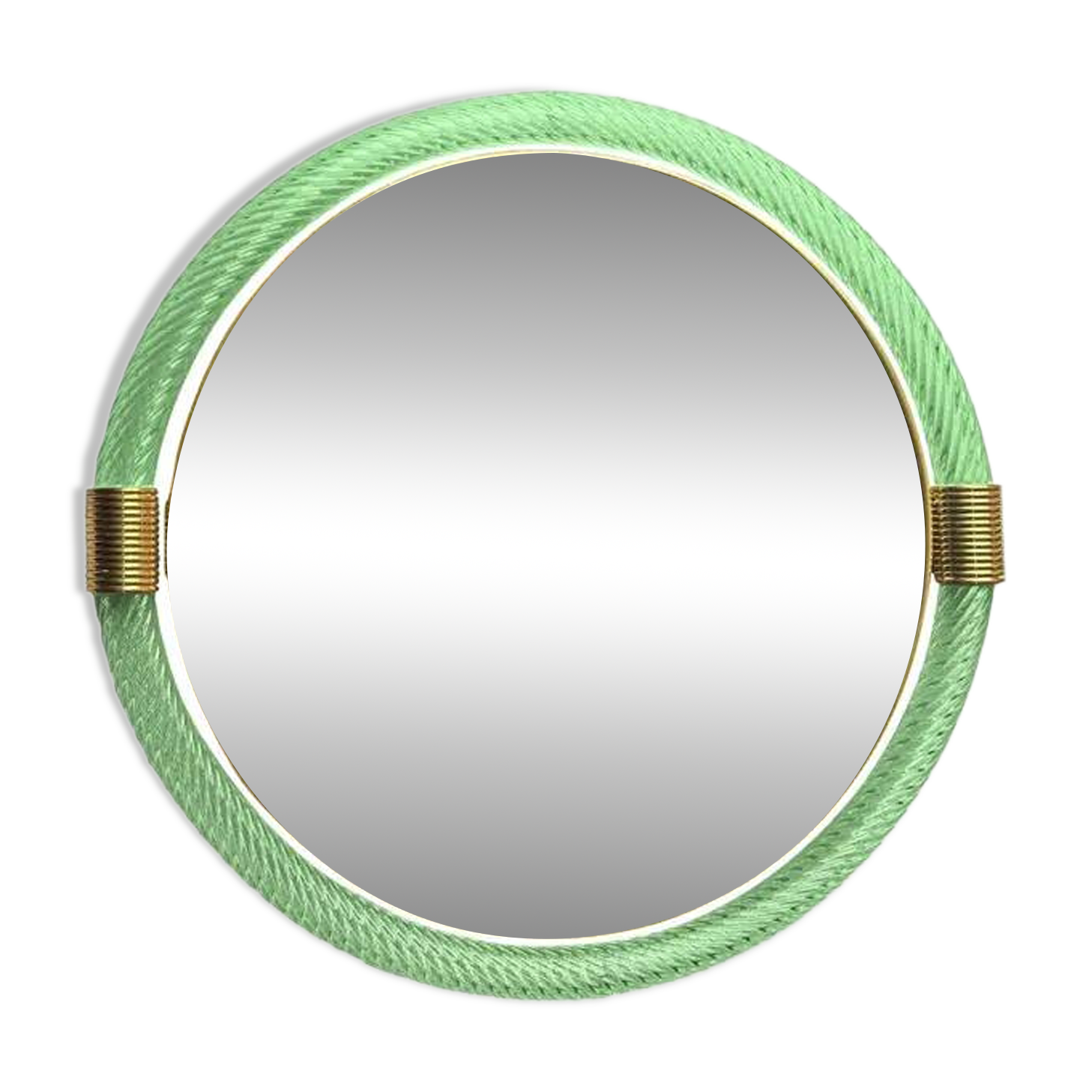 Murano glass wall mirror "Torgiglione-Torchon" round Venetian green