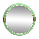 Murano glass wall mirror "Torgiglione-Torchon" round Venetian green