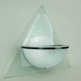 Pair of italian 1980s sconces wall lamps lamperti model illo etched glass and metal