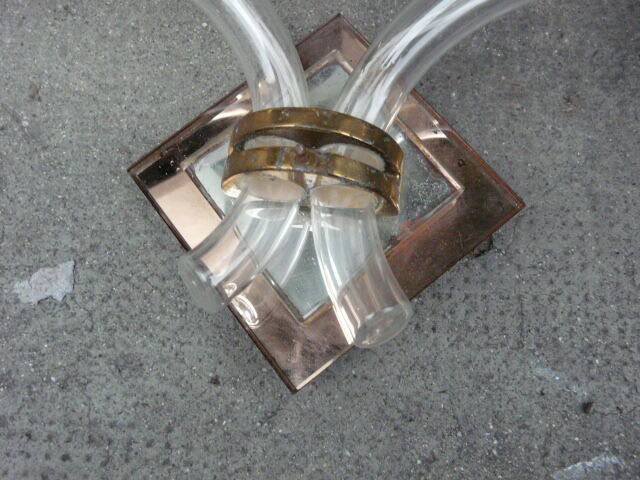 Art Deco 2-arm wall sconce with mirror and brass