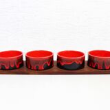Scandinavian teak tray with 4 ceramic ramekins 1960