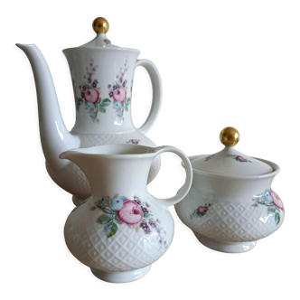 Service à café ou thé en porcelaine blanche Bavaria décor fleuri