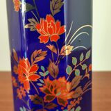 Vase bleu fleurs oranges et vertes
