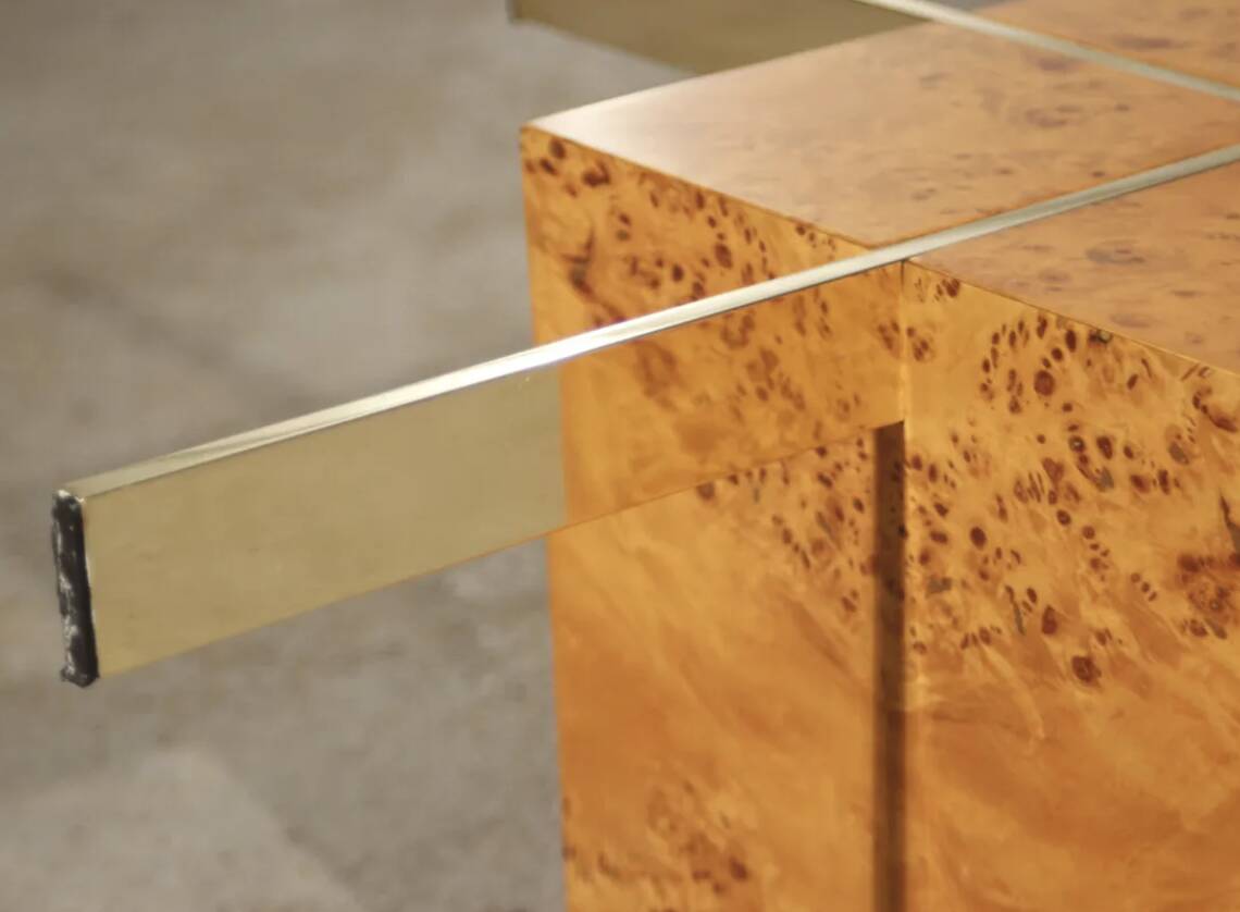 Coffee table in elm burl and tempered glass by Jean-Claude Mahey for Roche Bobois.