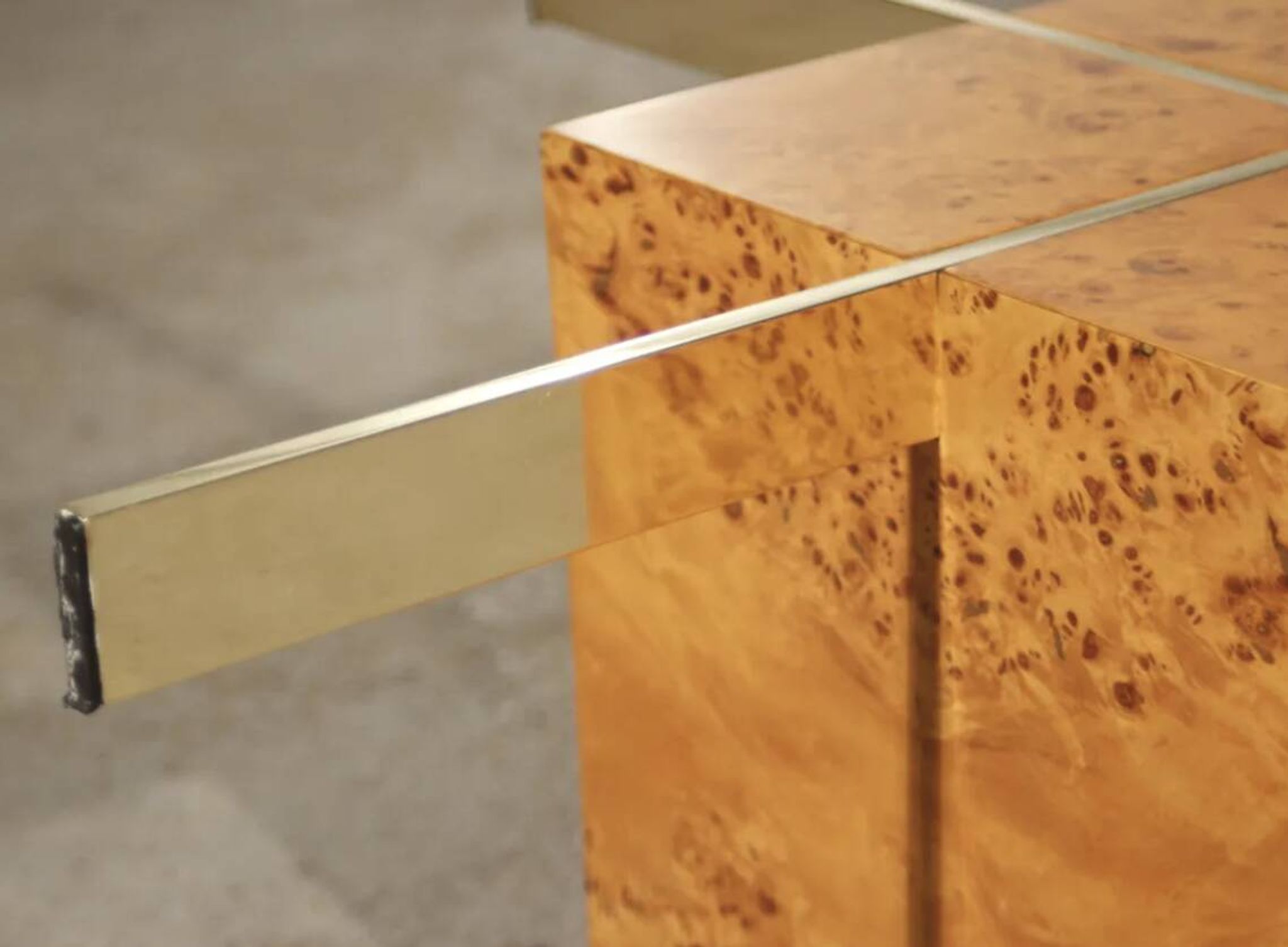 Coffee table in elm burl and tempered glass by Jean-Claude Mahey for Roche Bobois.