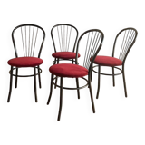 4 black metal bistro chairs with garnet red velvet