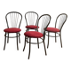 4 black metal bistro chairs with garnet red velvet