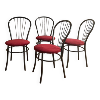 4 chaises bistrot en métal noir velours rouge grenat