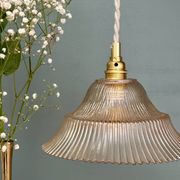 Vintage amber ribbed glass lampshade pendant light