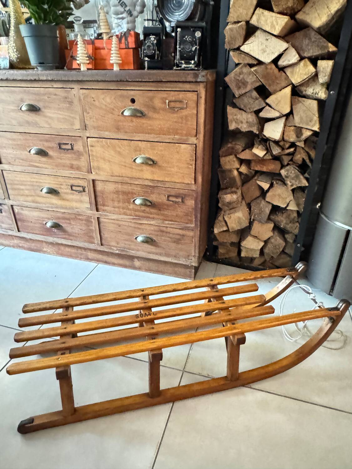 Old wooden sled Davos