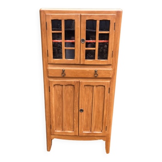 Mini vintage Parisian sideboard painted in faux wood with 4 doors and 1 drawer