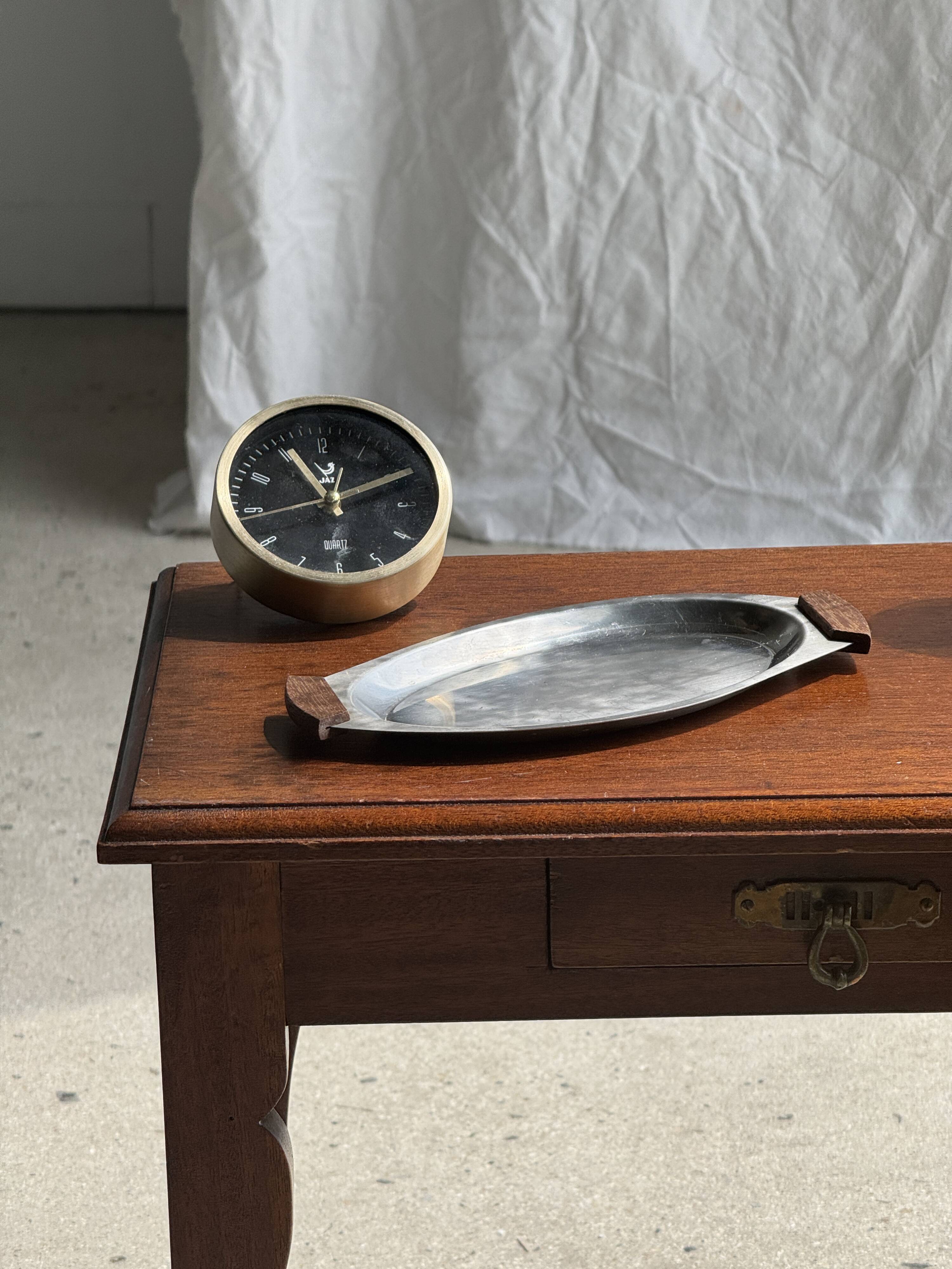 Small oval tray in modernist metal and wood
