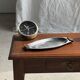 Small oval tray in modernist metal and wood