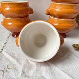 6 vintage Emile Henry ceramic lion head bowls, brown gradient, made in France