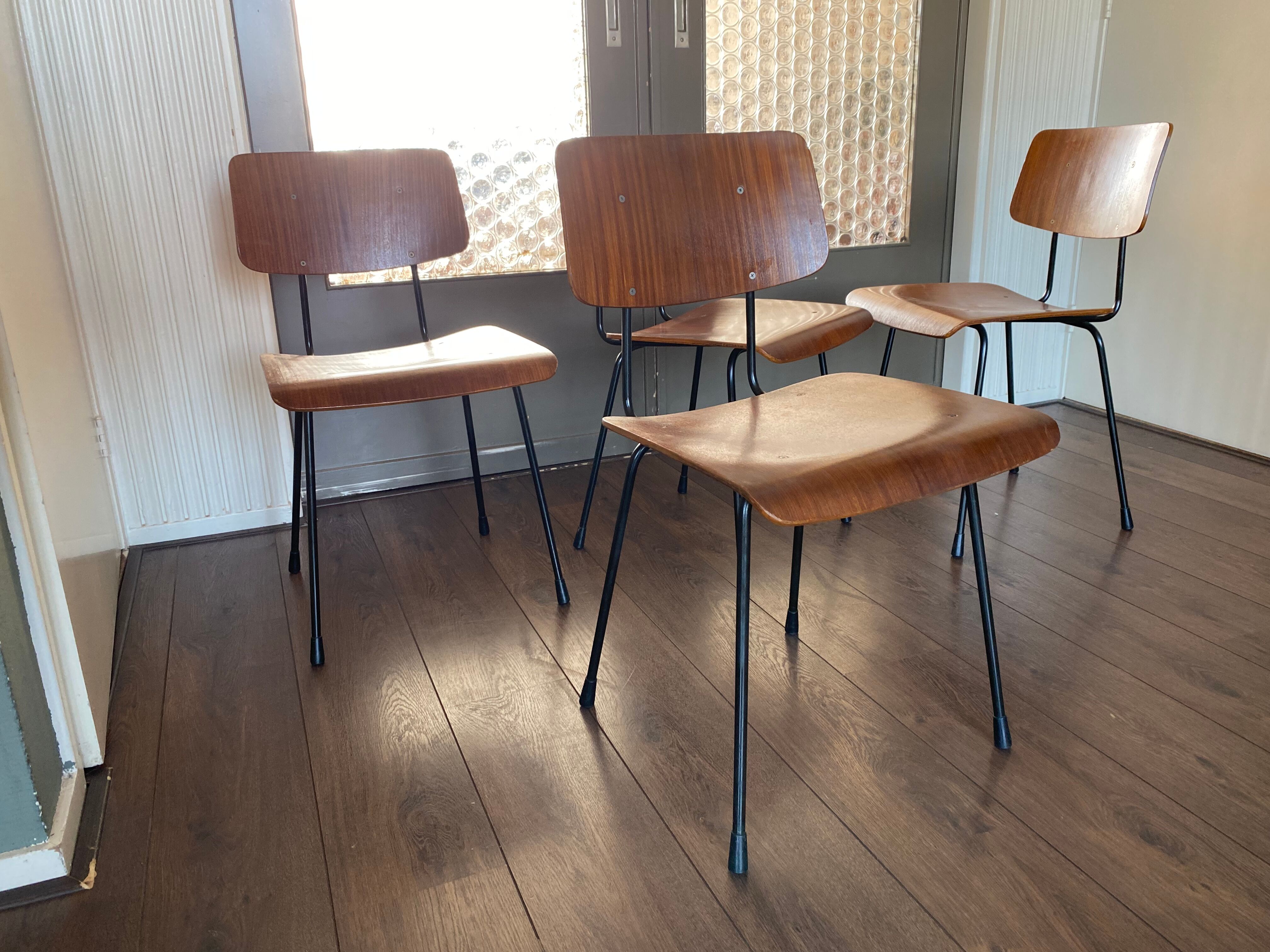 Set of 4 teak and steel dining chairs by Tjerk Reijenga for Pilastro 1950s