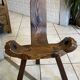 Brutalist tripod chair n1, carved solid wood, antique.