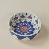Hand painted ceramic ashtray vintage floral pattern blue decoration